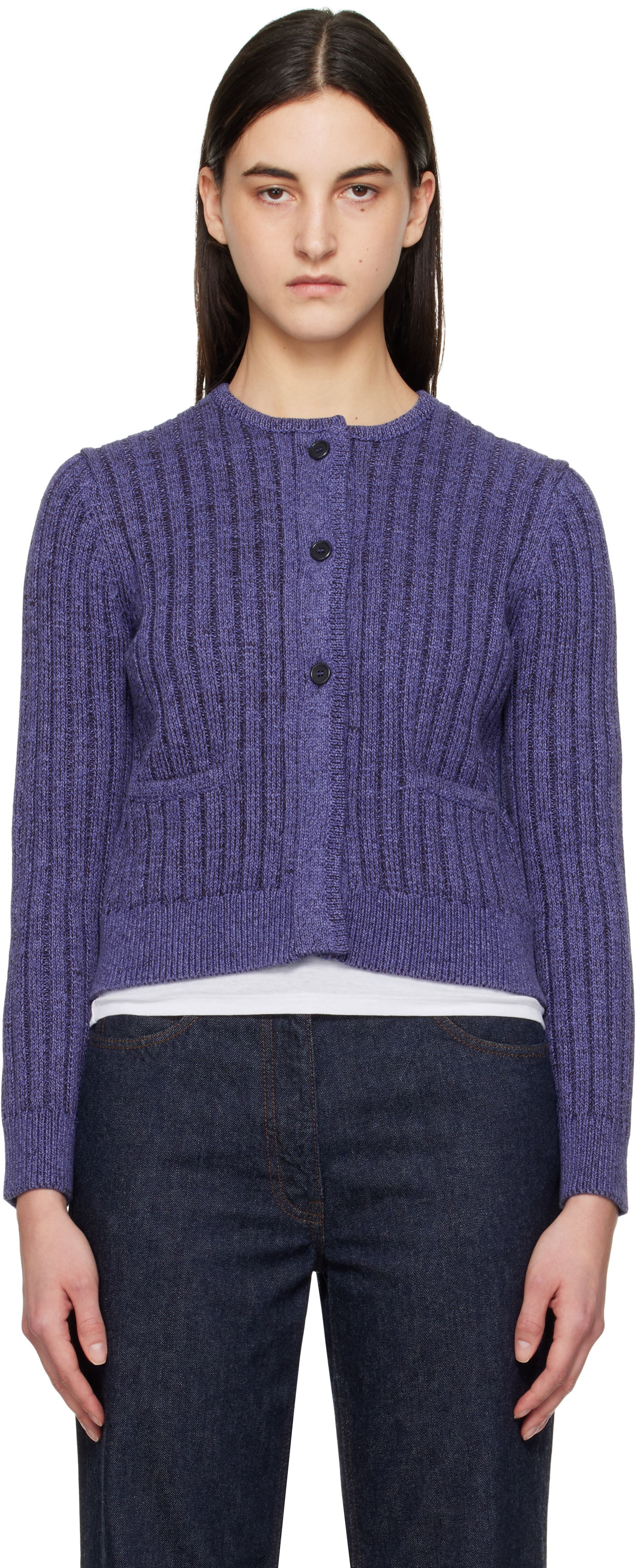 Sveter JW Anderson JW Anderson Cropped Buttoned Cardigan Fialová | KW1356-YN0410, 0