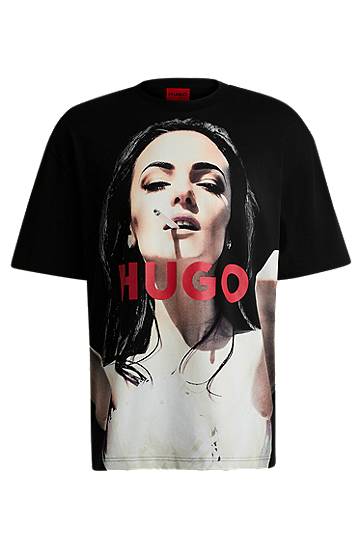 Tričko BOSS Oversized Cotton T-Shirt with High-Impact Print Čierna | 50535314, 0