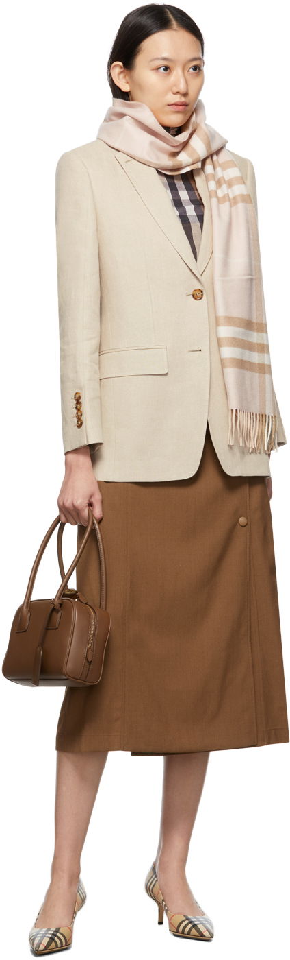 Šál Burberry Off-White Cashmere Giant Check Scarf Ružová | 8016396, 1