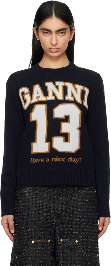 Sveter GANNI Ganni Graphic Wool Blend Sweater Navy | K2427, 0