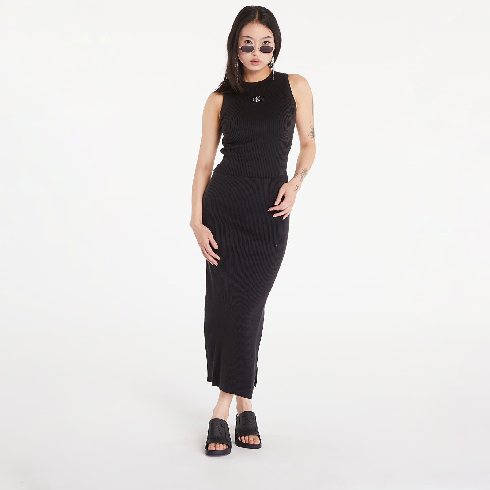 Slim Ribbed Lyocell Tank Top Black