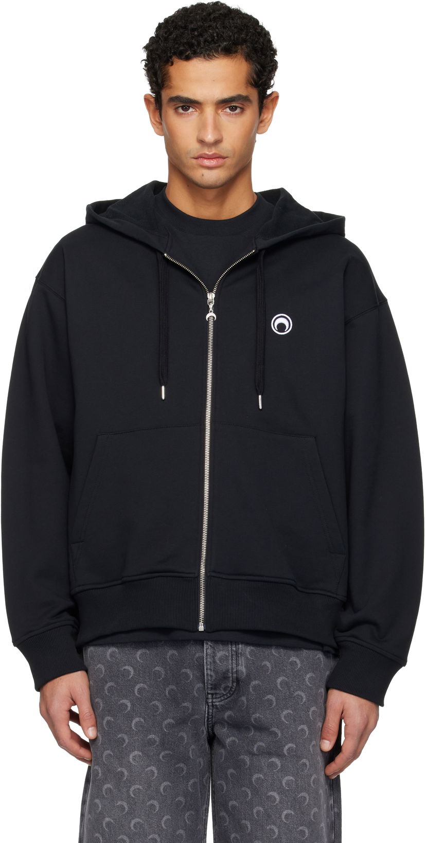 Mikina Marine Serre Moon Logo Zipped Hoodie Čierna | UST017BCJER0013