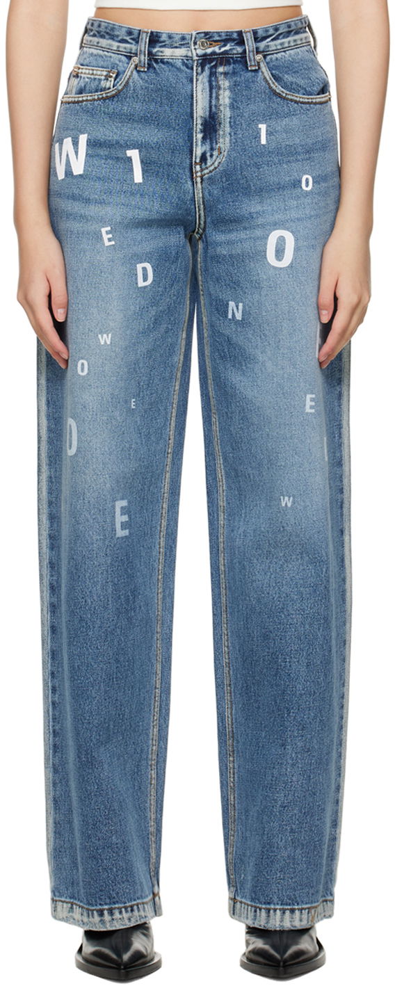 Džínsy We11done Random Logo Straight Leg Jeans Modrá | WD-DP3-22-387-W-NV, 0