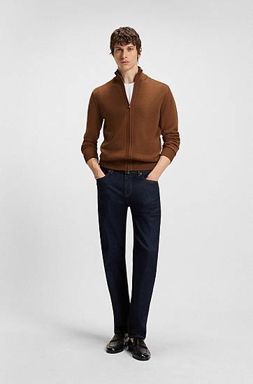 Sveter BOSS Virgin Wool Zip-Up Cardigan Hnedá | 50543153, 1