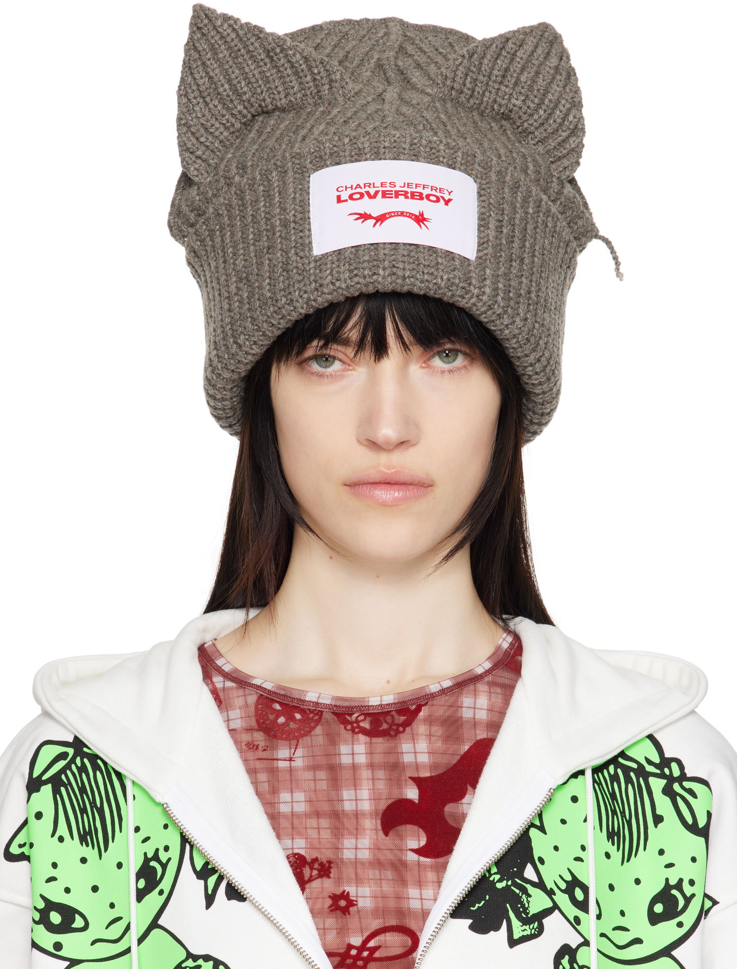 Kulicha Charles Jeffrey Loverboy Charles Jeffrey LOVERBOY Chunky Knit Ears Beanie Šedá | 32130903, 0