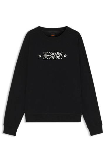 Mikina BOSS BOSS Cotton-Terry Sweatshirt with Logo Čierna | 50546961