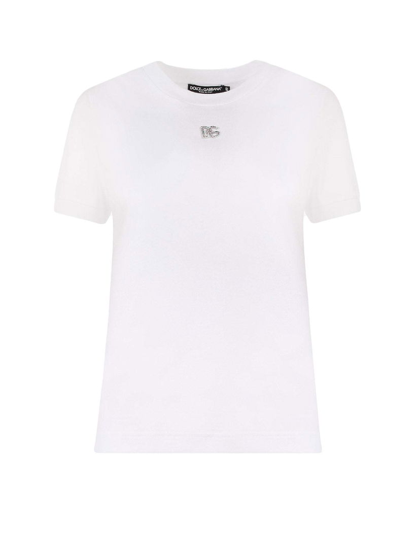 Tričko Dolce & Gabbana Cotton Rhinestones Logo Detail T-Shirt White Biela | F8N08ZG7B3U#S9000