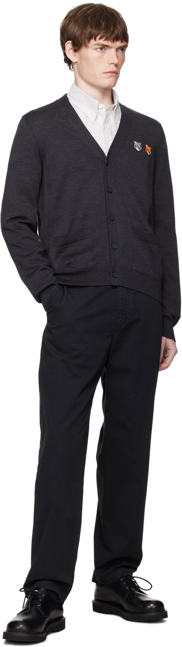 Sveter MAISON KITSUNÉ Double Bold Fox Head Patch Regular Cardigan Šedá | OM051CFKT1036, 3