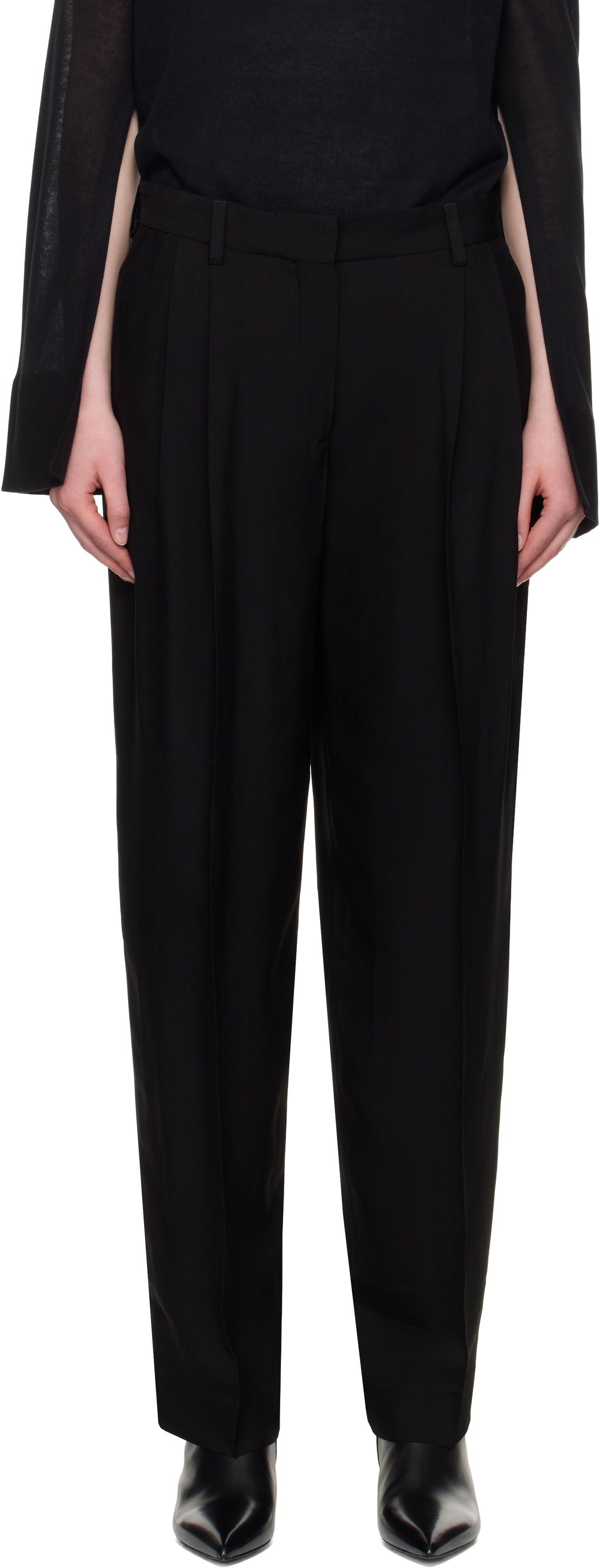 Nohavice TOTEME TOTEME Double-Pleat Straight-Leg Trousers Čierna | 252-WRB0289-FB0459, 0