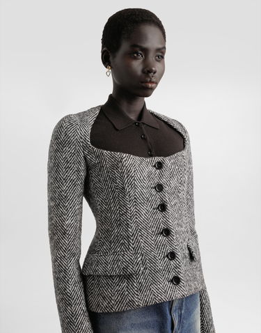 Bunda Dolce & Gabbana Dolce & Gabbana Women's Single-Breasted Chevron Wool Jacket Šedá | F27GBTFC2FUS8030, 3