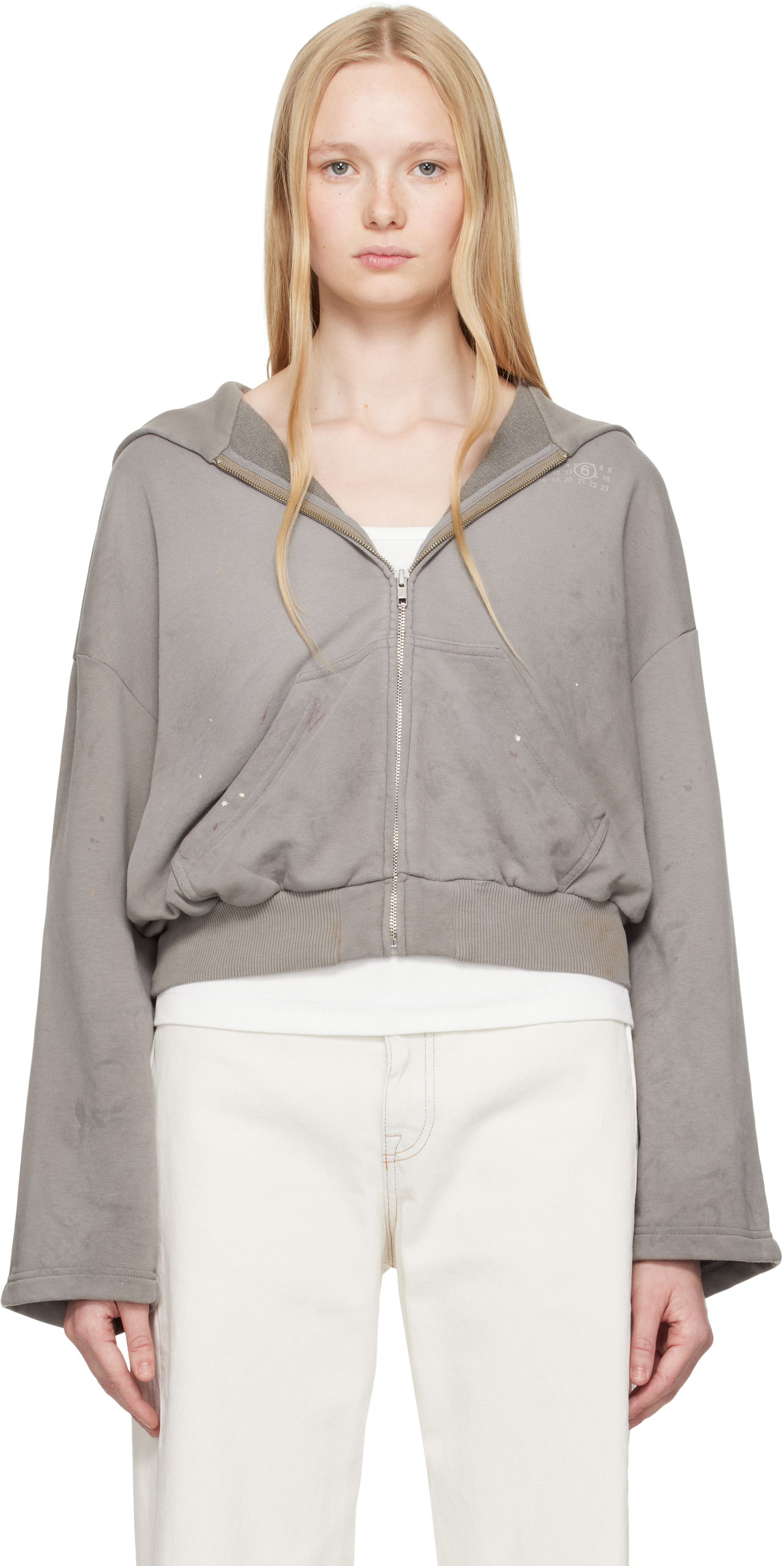 Mikina Maison Margiela MM6 Maison Margiela Cropped Zip-Up Hoodie Šedá | S62HG0029 M25013, 0