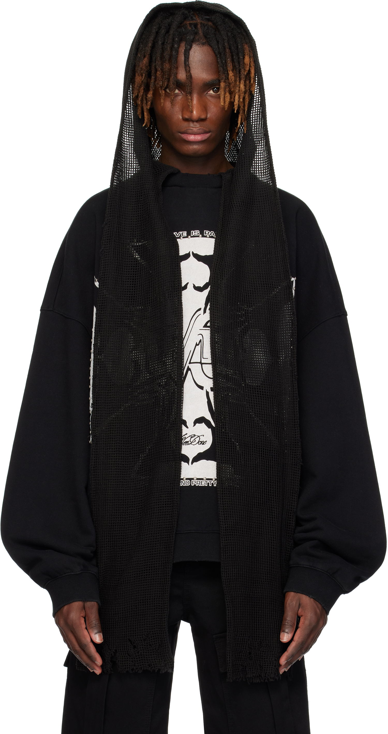 Mikina We11done We11done Heart-Cross Long-Sleeved Muffler Hoodie Čierna | WD-TH0-25-845-U-BK, 0