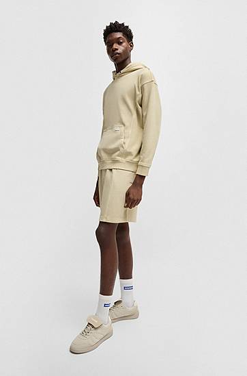 Mikina BOSS Vintage Eyelet Cotton-Terry Hoodie Béžová | 50538681, 1