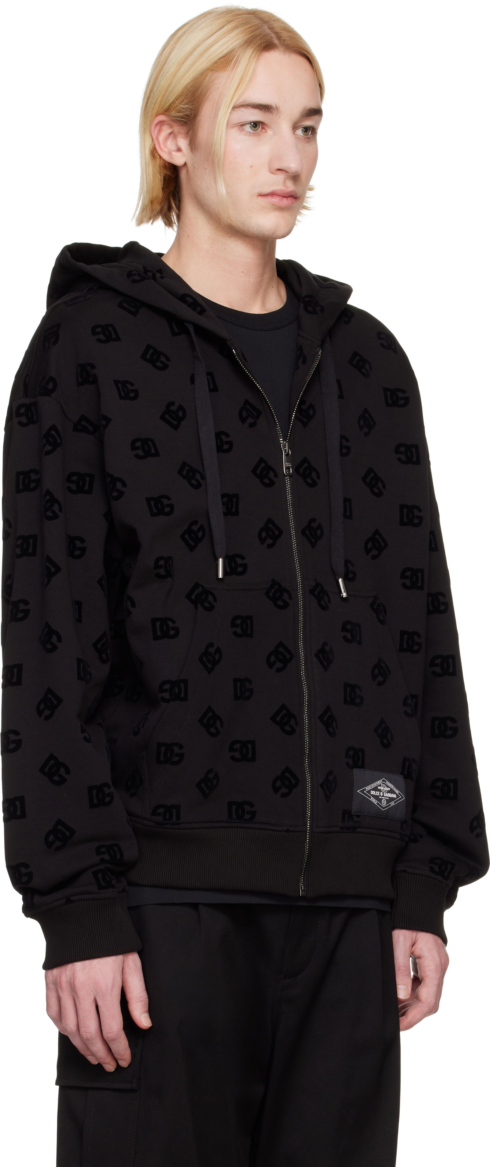 Flocked Logo Zip-Up Hoodie