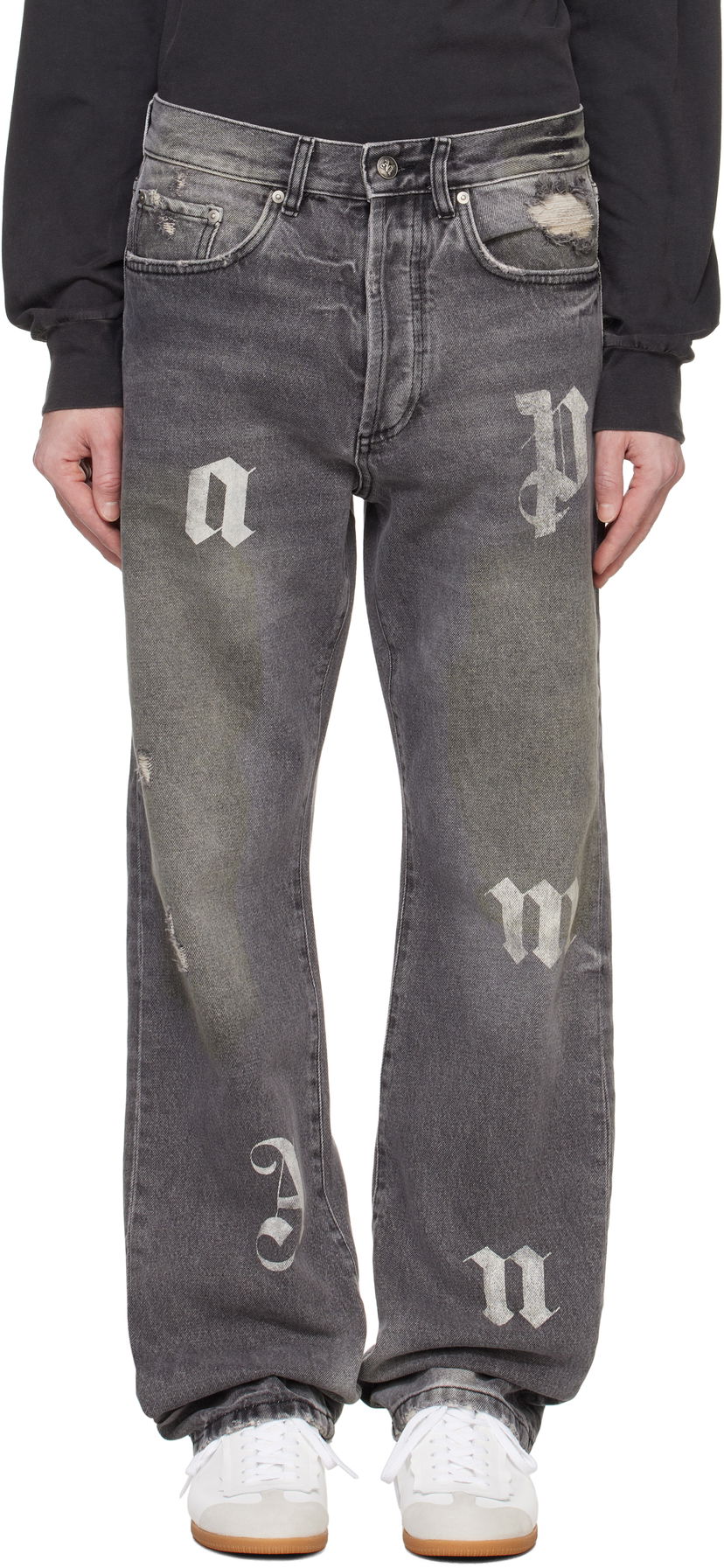 Džínsy Palm Angels Letters Jeans Čierna | PMYA041F24DEN0011010