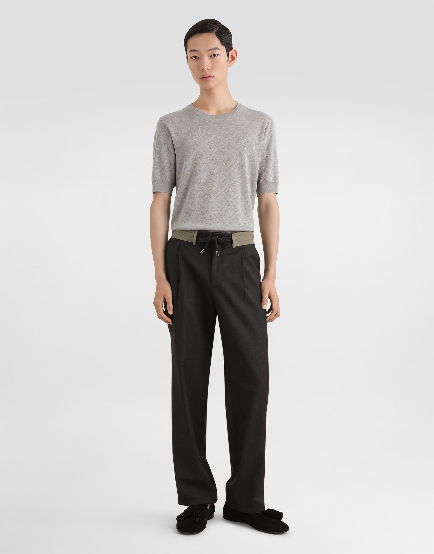 Sveter Dolce & Gabbana Silk Short-Sleeved Jacquard Pullover Šedá | GXX03TJBSO9V0545, 1