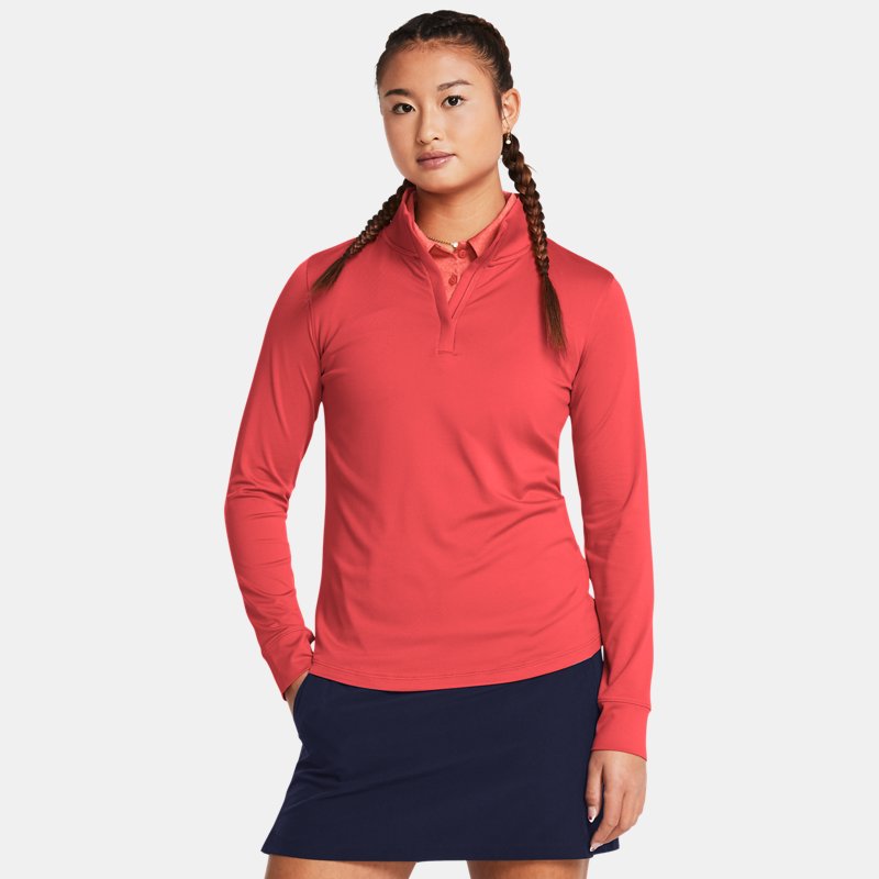 Tričko Under Armour Playoff mit ¼-Zip für Damen Rot Solstice / Midnight Blaue Marine / Midnight Blaue Marine M Červená | 1383614-814