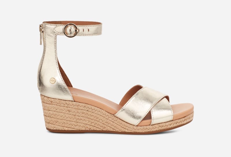 Eugenia Metallic Leather Wedge Sandals