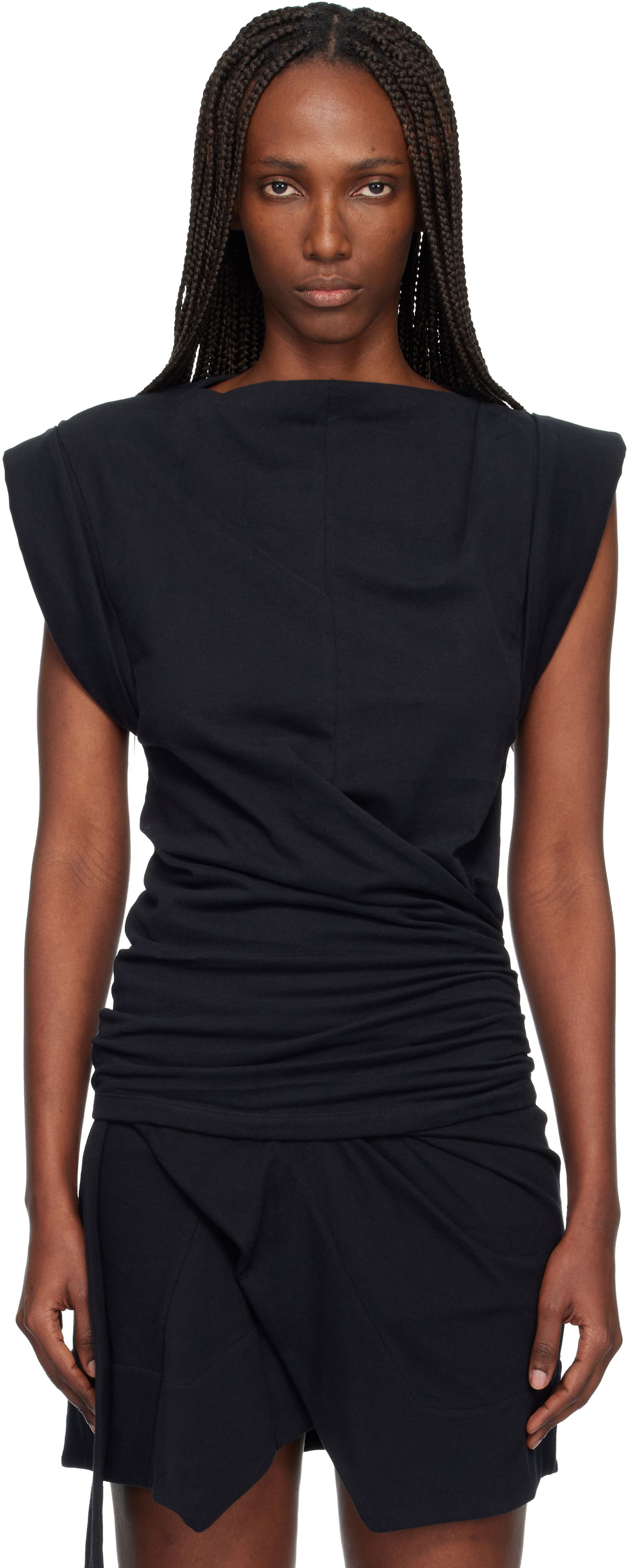 Tričko ISABEL MARANT Maisan Shoulder-Padded Ruched T-shirt Čierna | TS0207FA-A1N41I, 0