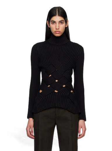 Sveter Bottega Veneta Intreccio Turtleneck Čierna | 725638 V2MO0