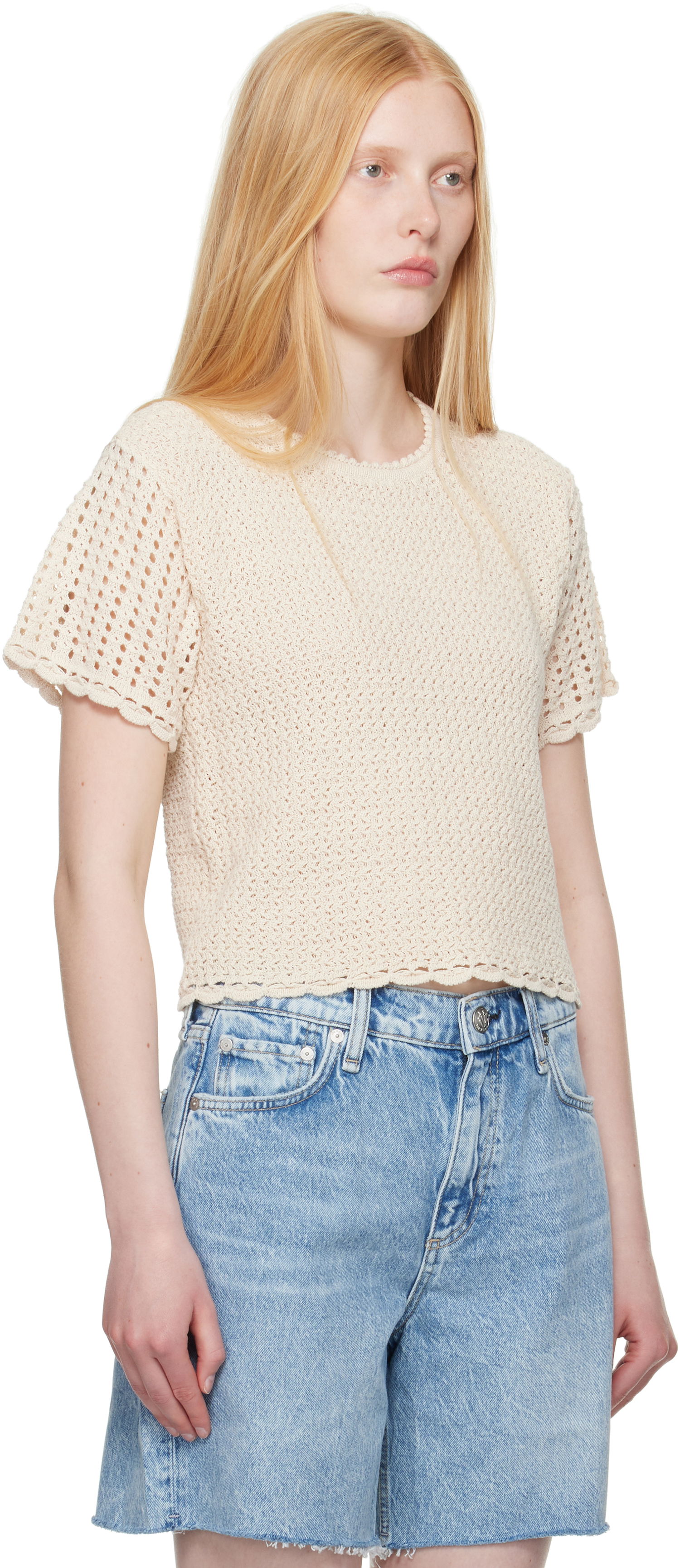Tričko rag & bone rag & bone Khloe Open Knit Short Sleeve T-shirt Béžová | WAS25P016BR16, 1