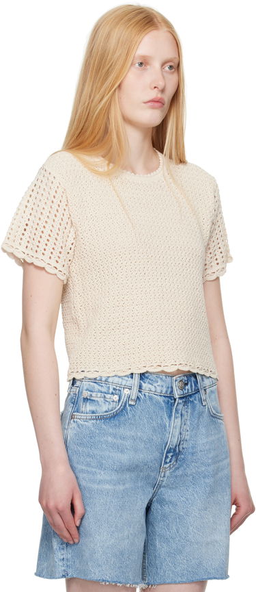 Tričko rag & bone rag & bone Khloe Open Knit Short Sleeve T-shirt Béžová | WAS25P016BR16, 1