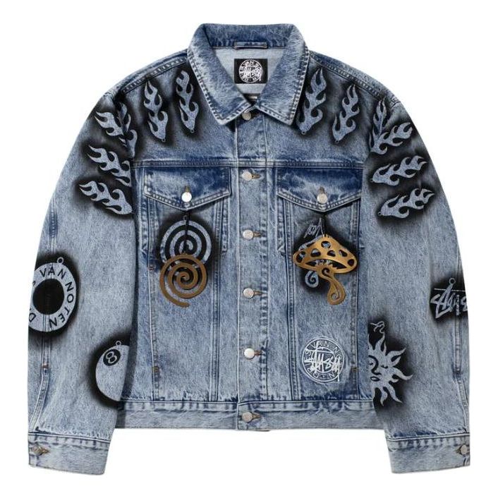 Bunda Stüssy Stussy x Dries Van Noten Hand-Stencilled Denim Jacket Modrá | 315294