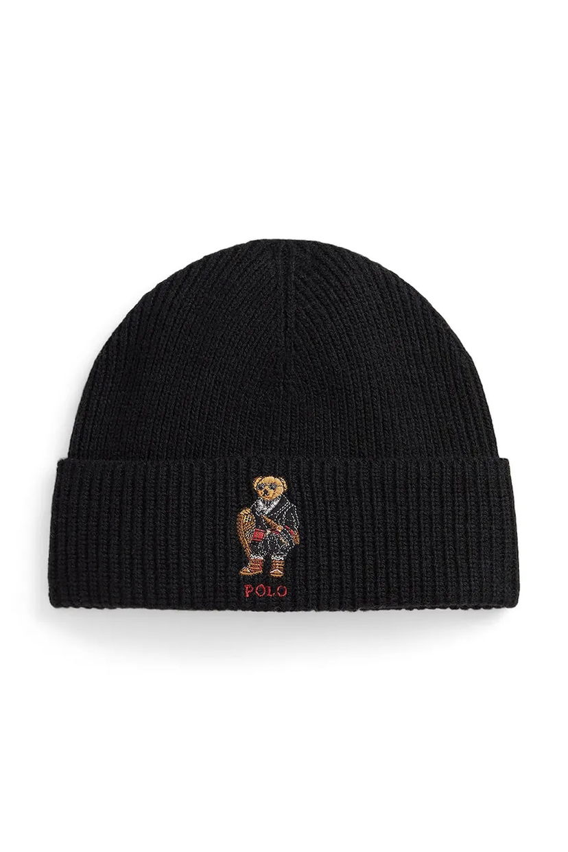 Kulicha Polo by Ralph Lauren Ribbed Wool Blend Beanie with Polo Bear Čierna | 449P02041