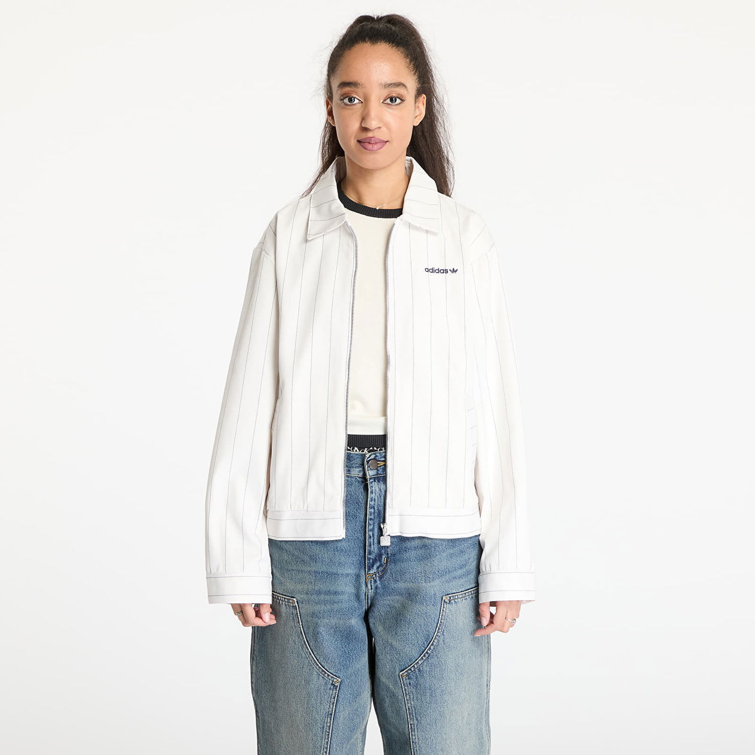 Bunda adidas Originals Pinstripe Harrington Jacket Biela | JJ3476, 0