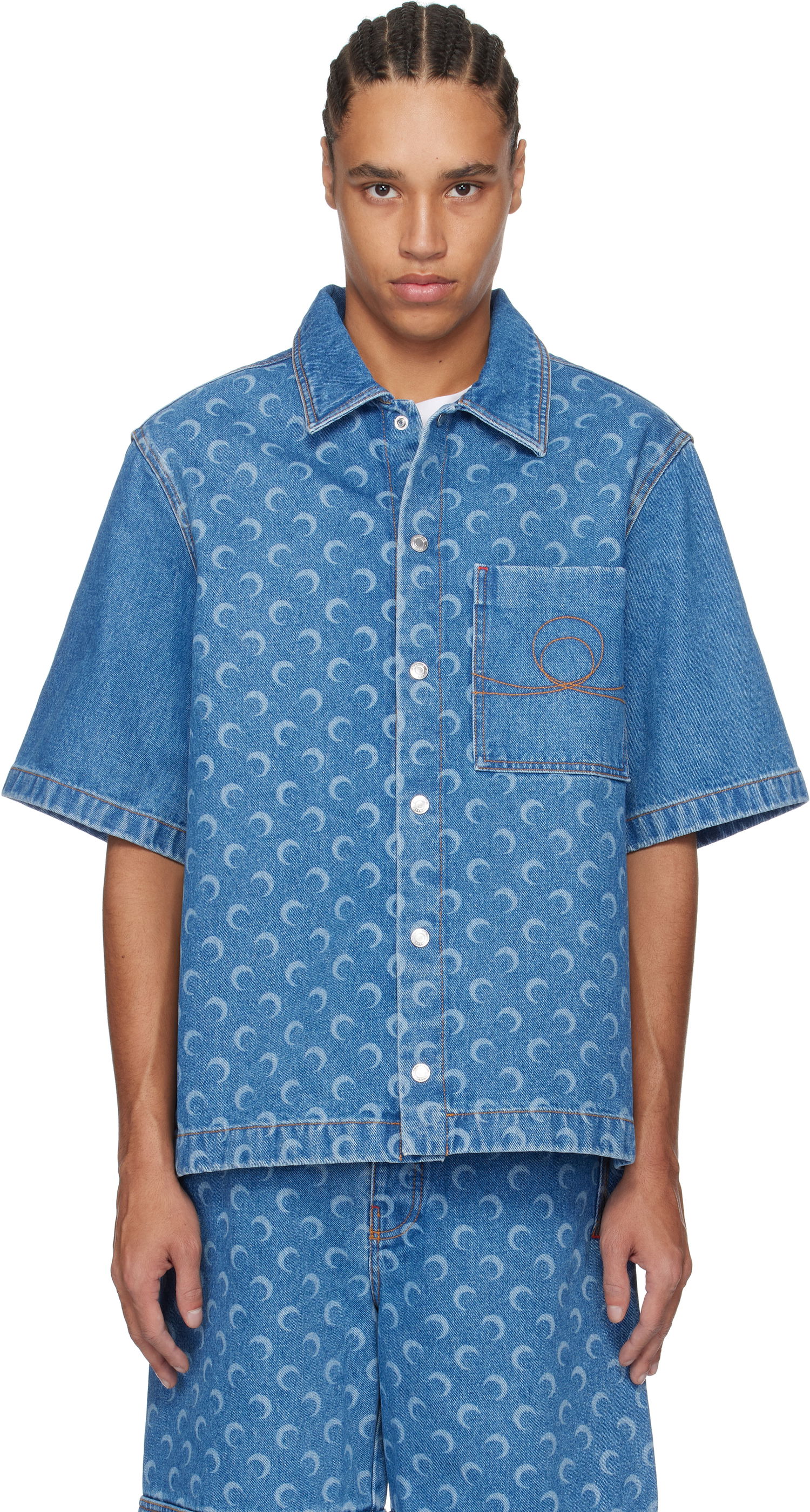 Košeľa Marine Serre Marine Serre Moon Laser Workwear Denim Shirt Modrá | MSI017A CDEN0002, 0