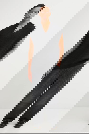 Vesta Needles Needles V-Neck Wool Blend Fuzzy Knit Vest Čierna | RW359, 4