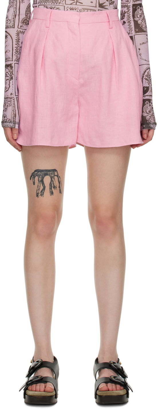 Šortky Nanushka Pleated Cotton-Linen Blend Shorts Ružová | NW22PFST00633, 0