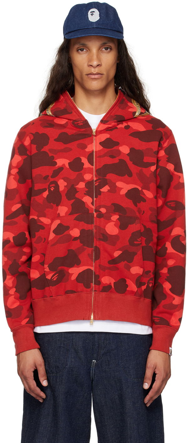 BAPE Red Color Camo Double Shark Full Zip Hoodie