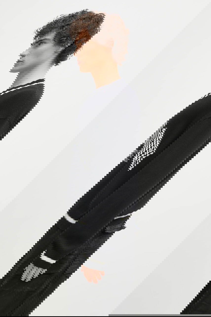 Sveter Maison Margiela MM6 Margiela V-Neck Graphic Sweater with Numeric Print Čierna | SH0HN0002, 1