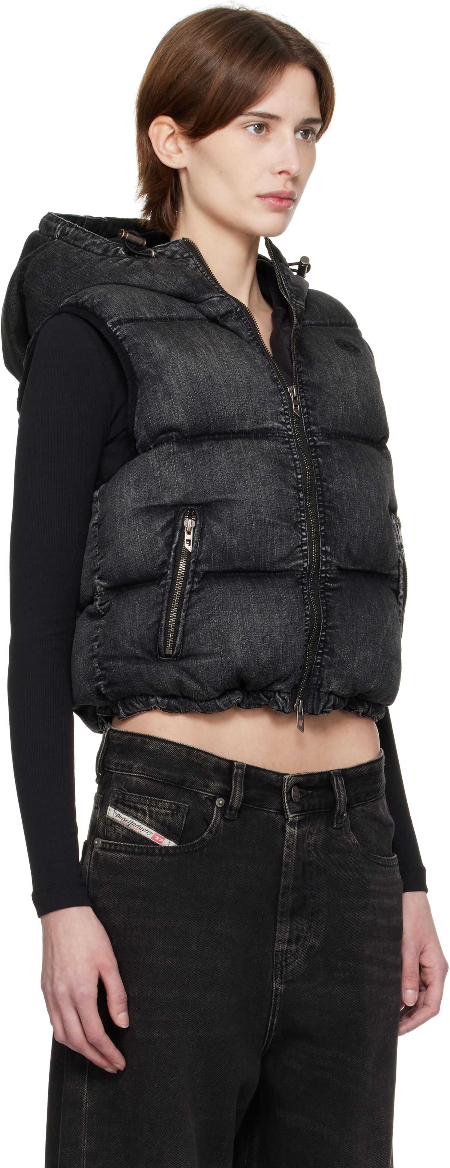 Vesta Diesel Diesel W-Hopper Cropped Puffer Vest Čierna | A16058 0ABCB, 1