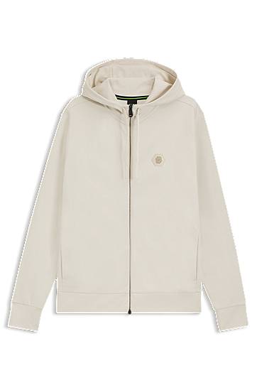 Mikina BOSS Relaxed Fit Cotton Blend Hoodie with Monogram Béžová | 50545581