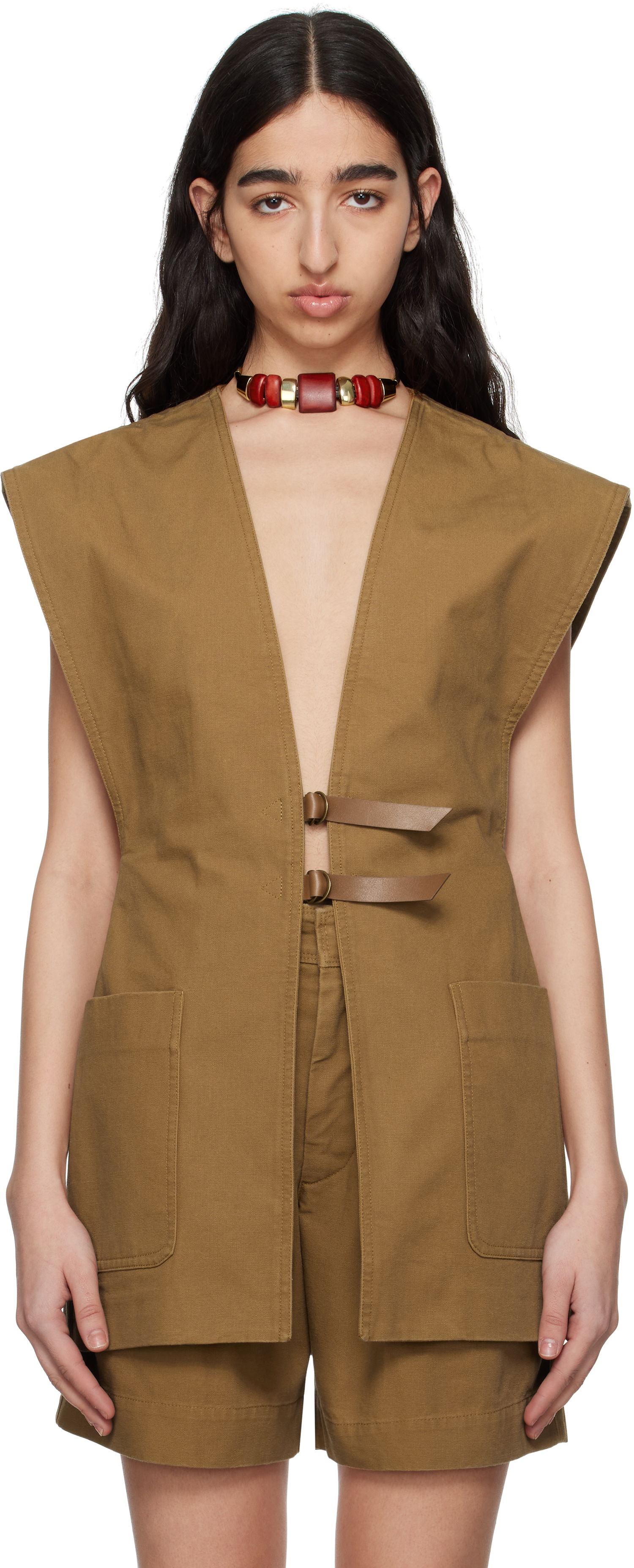Vesta ISABEL MARANT Isabel Marant Falila Cotton Canvas Vest Hnedá | GI0053FA-C2F01I, 0