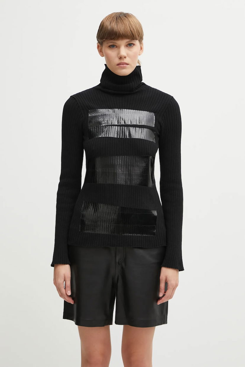 Sveter Maison Margiela Ribbed Wool-blend Turtleneck Sweater with Glossy Patches Čierna | S62HA0095.M13196.900S