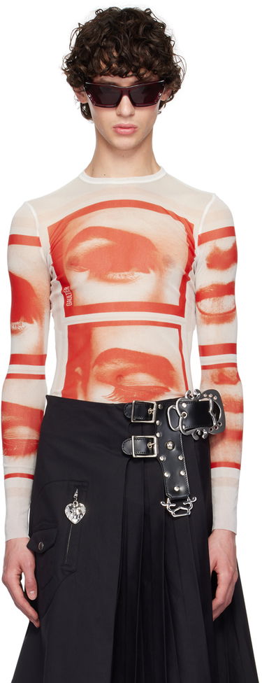 Tričko Jean Paul Gaultier Jean Paul Gaultier 'The Eyes And Lips' Mesh Long Sleeve T-Shirt Biela | 24/30-F-TO209-T553-013014, 0