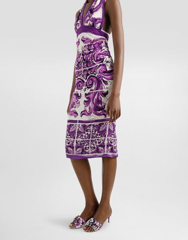 Šaty Dolce & Gabbana Dolce & Gabbana Majolica-Print Charmeuse Halter Neck Dress Fialová | F6TSVTFHAA2HP5DQ, 3