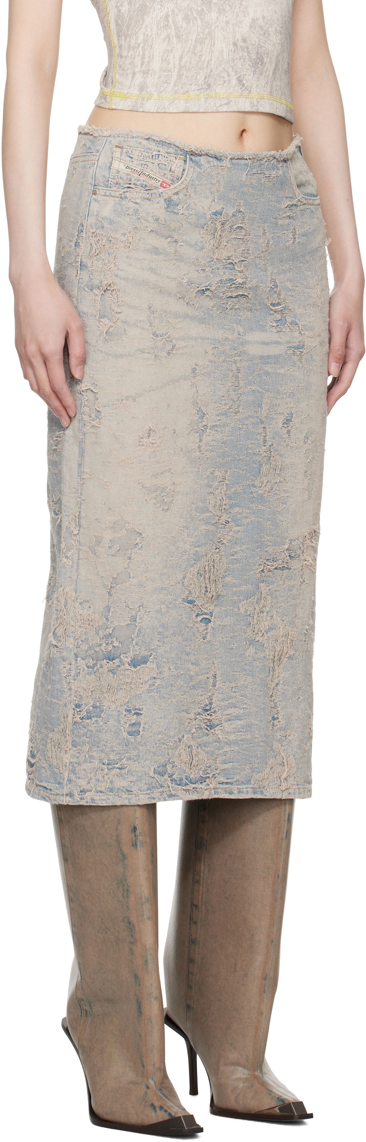 Sukňa Diesel Distressed Denim Midi Skirt Modrá | A16490 007Y5, 1