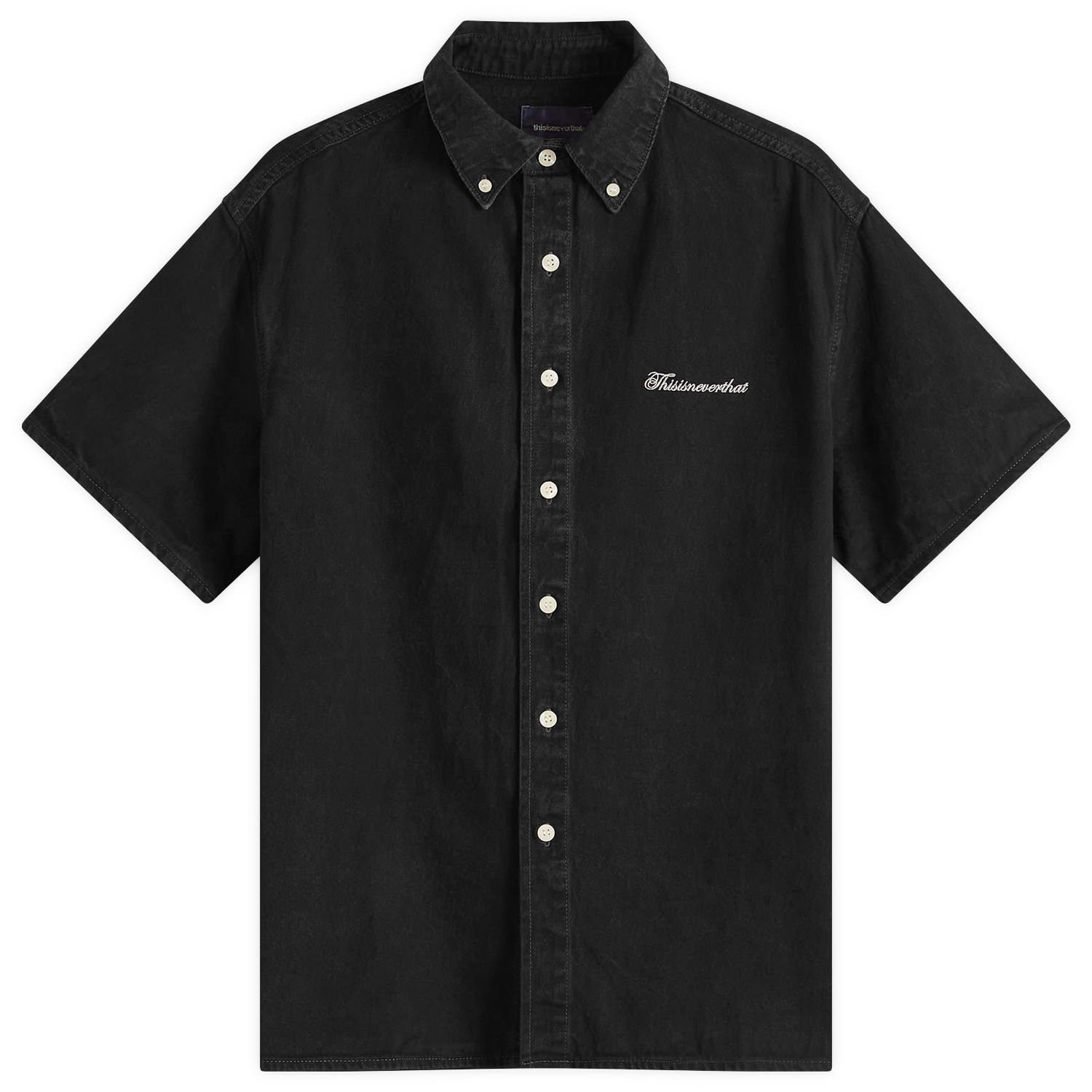 Košeľa thisisneverthat Thisisneverthat Washed Denim Short Sleeve Shirt, Size Small Čierna | TNCO0DSHTS01-BLK, 0