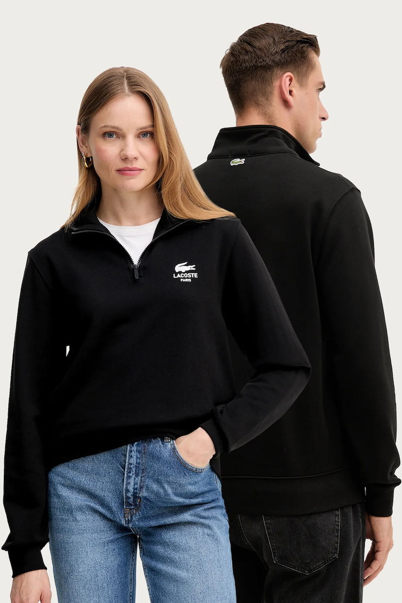 Mikina Lacoste Cotton Half-Zip Sweatshirt with Paris Logo Print Čierna | SH2735