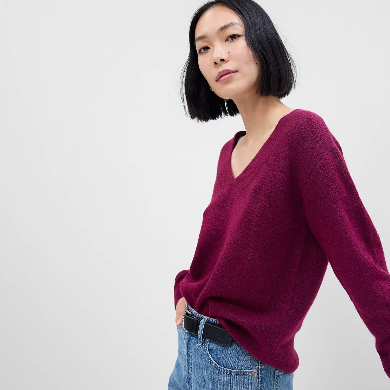 Sveter GAP Sweater V Neck Sweater Acai Berry XXS Vínová | 750656-02, 0