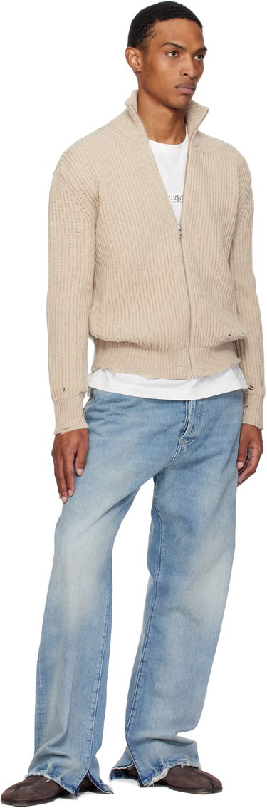 Sveter Maison Margiela MM6 Maison Margiela Ribbed Knit Zip Sweater Béžová | SH0AM0064 M13138, 3
