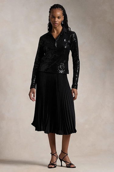 Polo tričko Polo by Ralph Lauren Sequined Long Sleeve Polo Shirt Čierna | 211955429, 2