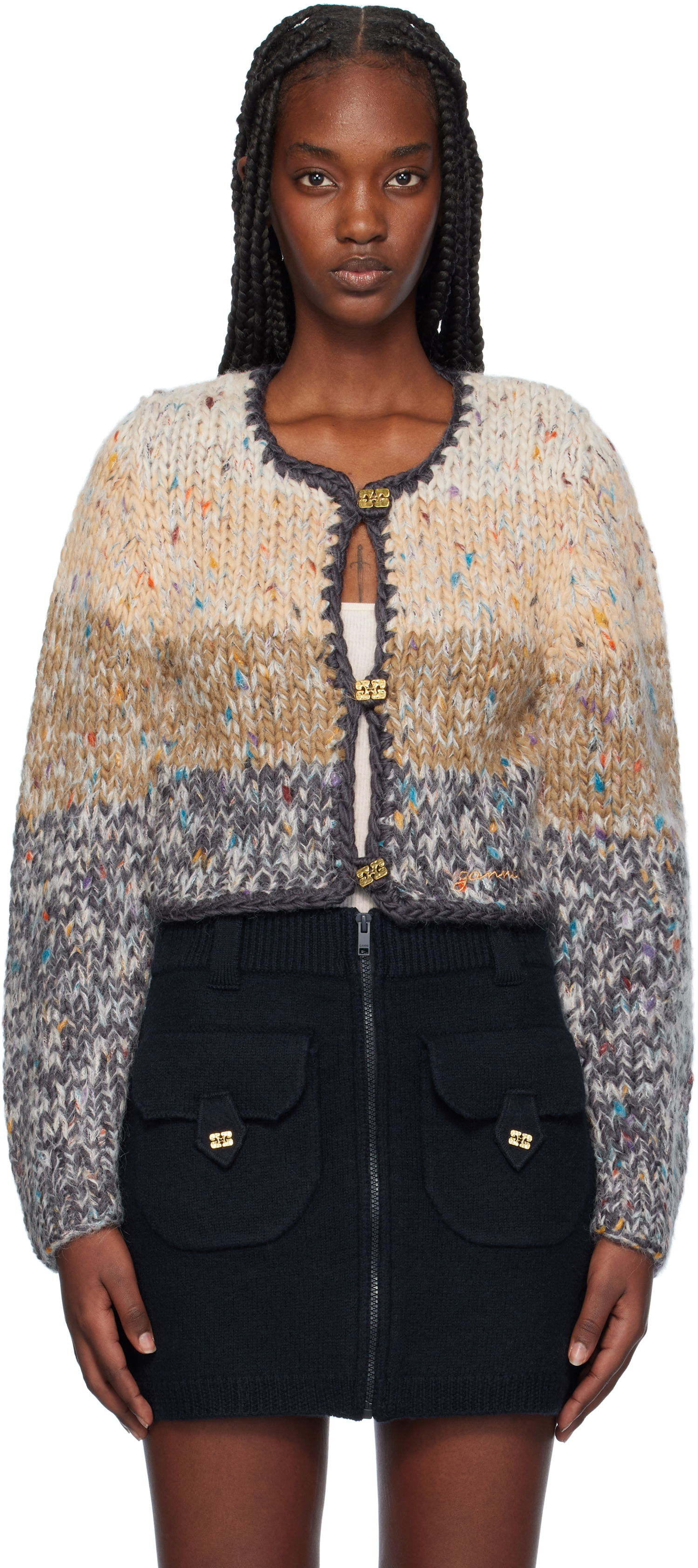 Sveter GANNI Hand-Knit Cropped Cardigan Rôznofarebný | K2312, 0