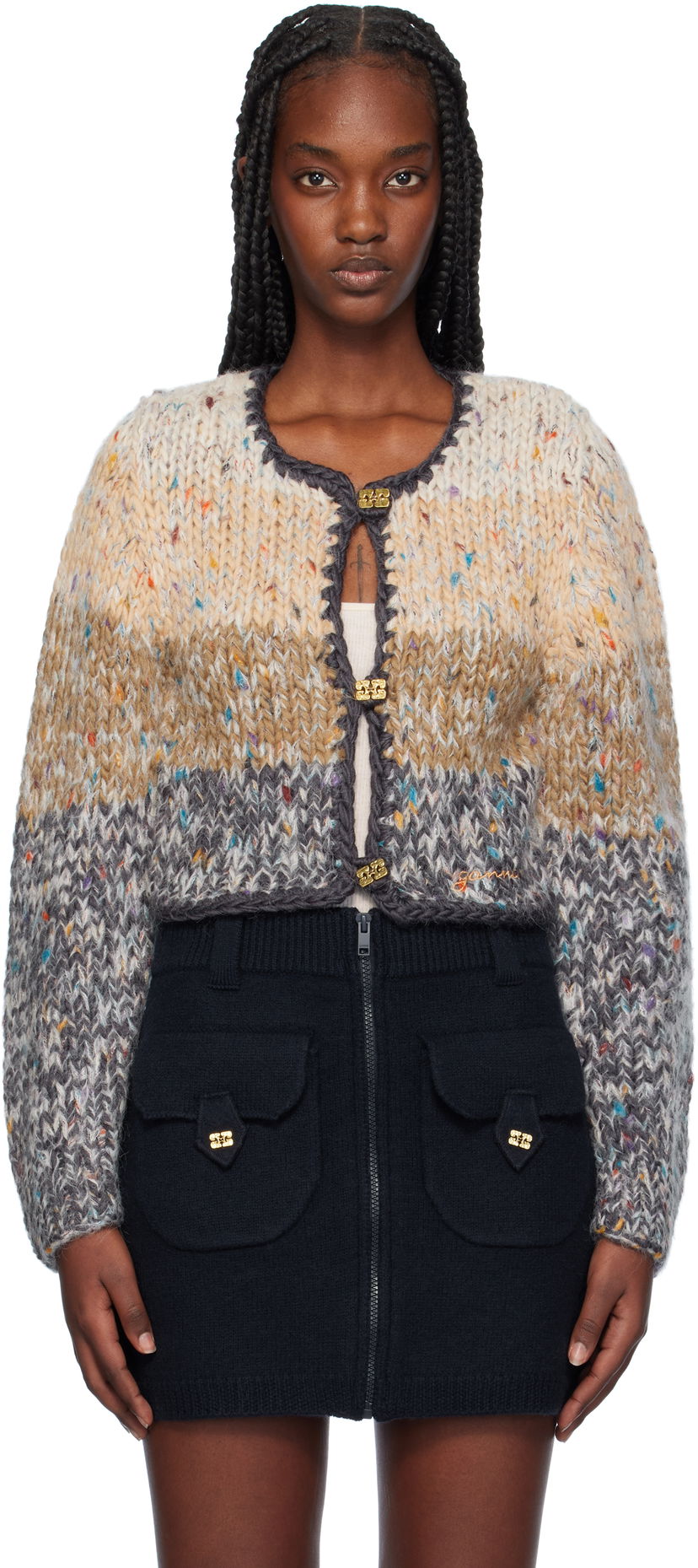 Sveter GANNI Hand-Knit Cropped Cardigan Rôznofarebný | K2312