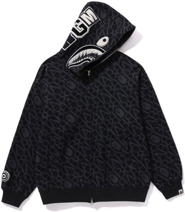 Bape Sport Monogram Shark Full Zip Hoodie Black