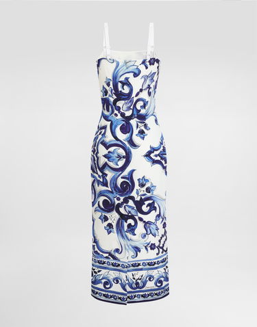 Šaty Dolce & Gabbana Dolce & Gabbana Majolica-Print Silk Dress Modrá | I6KH3WHPAB8HA3TN, 1
